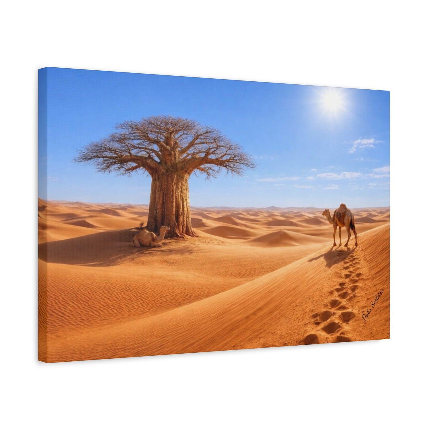 Desert Baobab Tree Canvas Wall Art – African Camel Landscape Decor