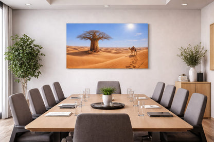 Desert Baobab Tree Canvas Wall Art – African Camel Landscape Decor