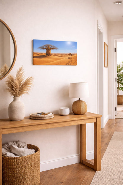 Desert Baobab Tree Canvas Wall Art – African Camel Landscape Decor